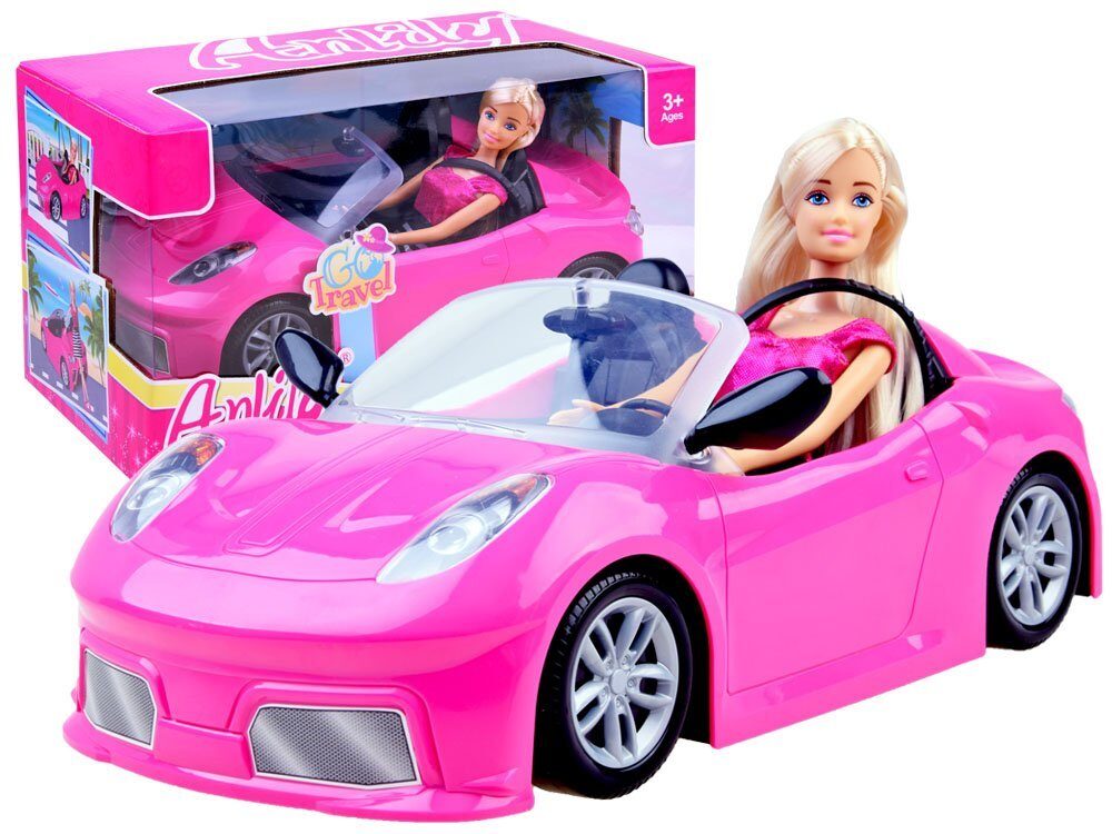 Anlily Doll ar rozā kabrioletu automašīnai lellei LON2461ZA