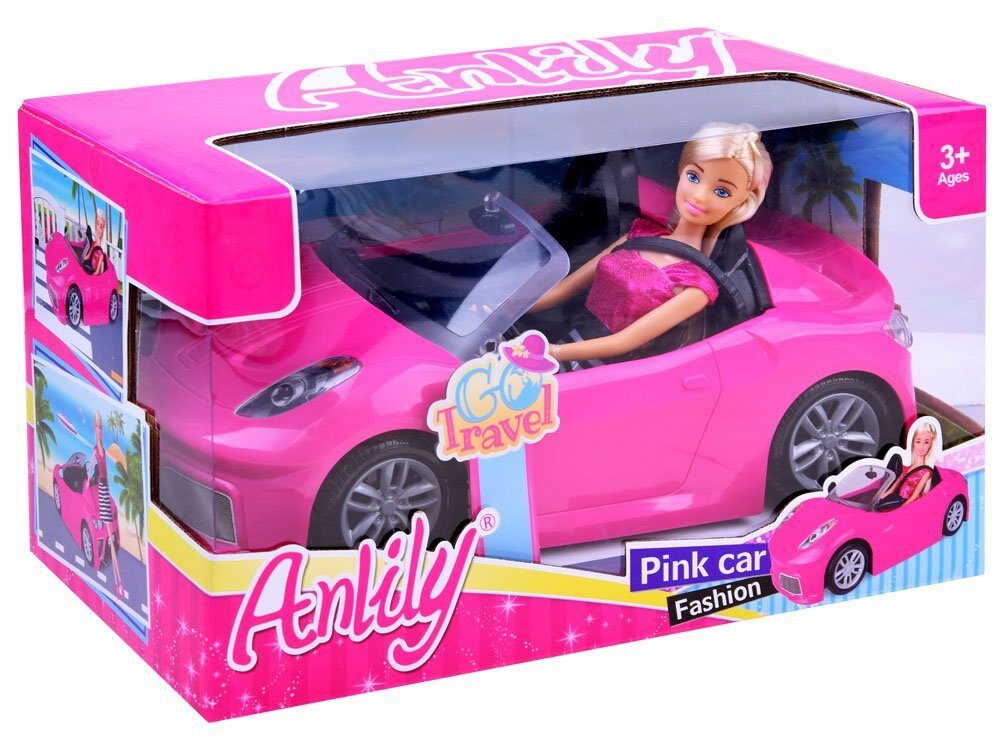 Anlily Doll ar rozā kabrioletu automašīnai lellei LON2461ZA