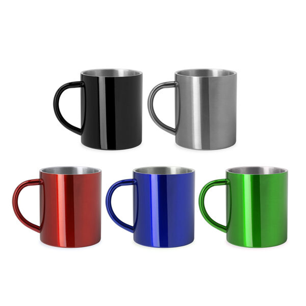 Double-walled metal mug with colored exterior LON4083