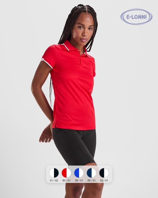 Short-sleeve polo shirt for women in antibacterial recycled polyester LON0409