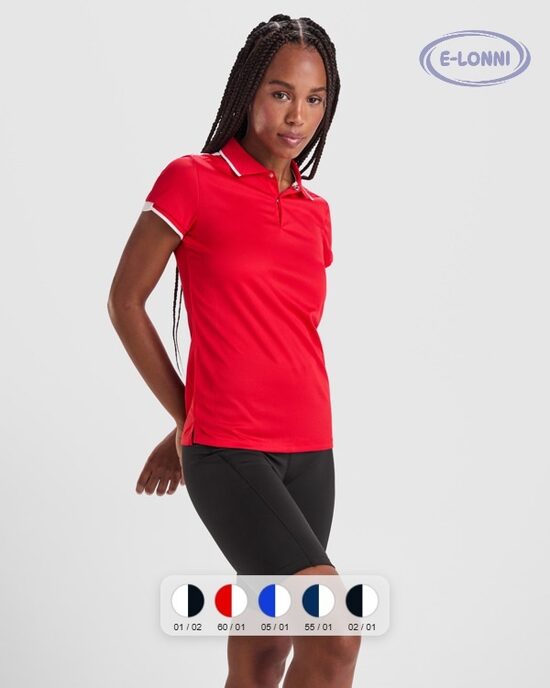 Short-sleeve polo shirt for women in antibacterial recycled polyester LON0409
