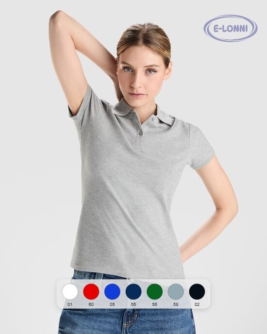 Short-sleeve polo shirt for women in OCS certified organic cotton LON6618