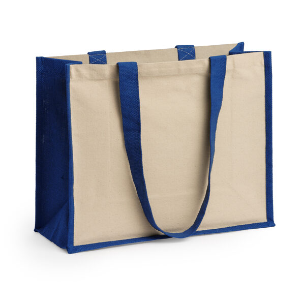 Bag in laminated jute with long handles and sides in cotton LON7110