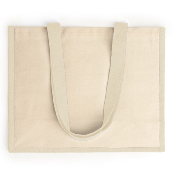 Bag in laminated jute with long handles and sides in cotton LON7110