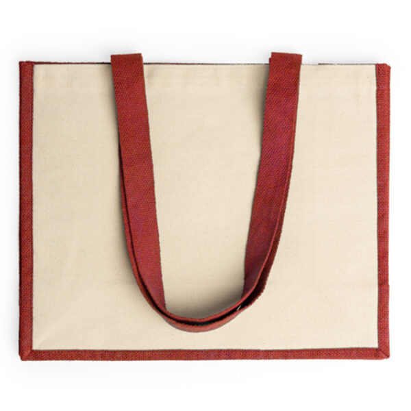 Bag in laminated jute with long handles and sides in cotton LON7110